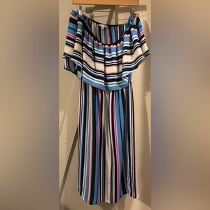 Spirit of Grace Striped Off-Shoulder Maxi Dress XL WITH POCKETS! Carmen Miranda